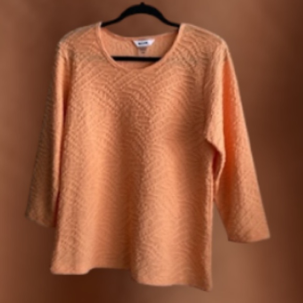 ALIA Tangerine Textured Stretch Top Blouse w/ 3/4 sleeves! Size M Gorgeous Color
